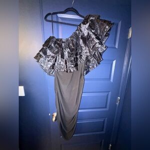 Fashion Nova One-Shoulder Ruffle Dress - Black